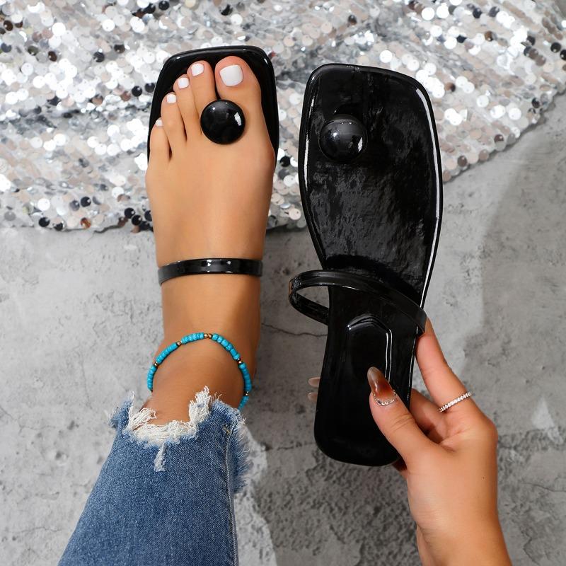 Модные женские тапочки 2024 года, летние босоножки, Т-образные тапочки с защипами на низком каблуке, модные босоножки, однотонная женская обувь