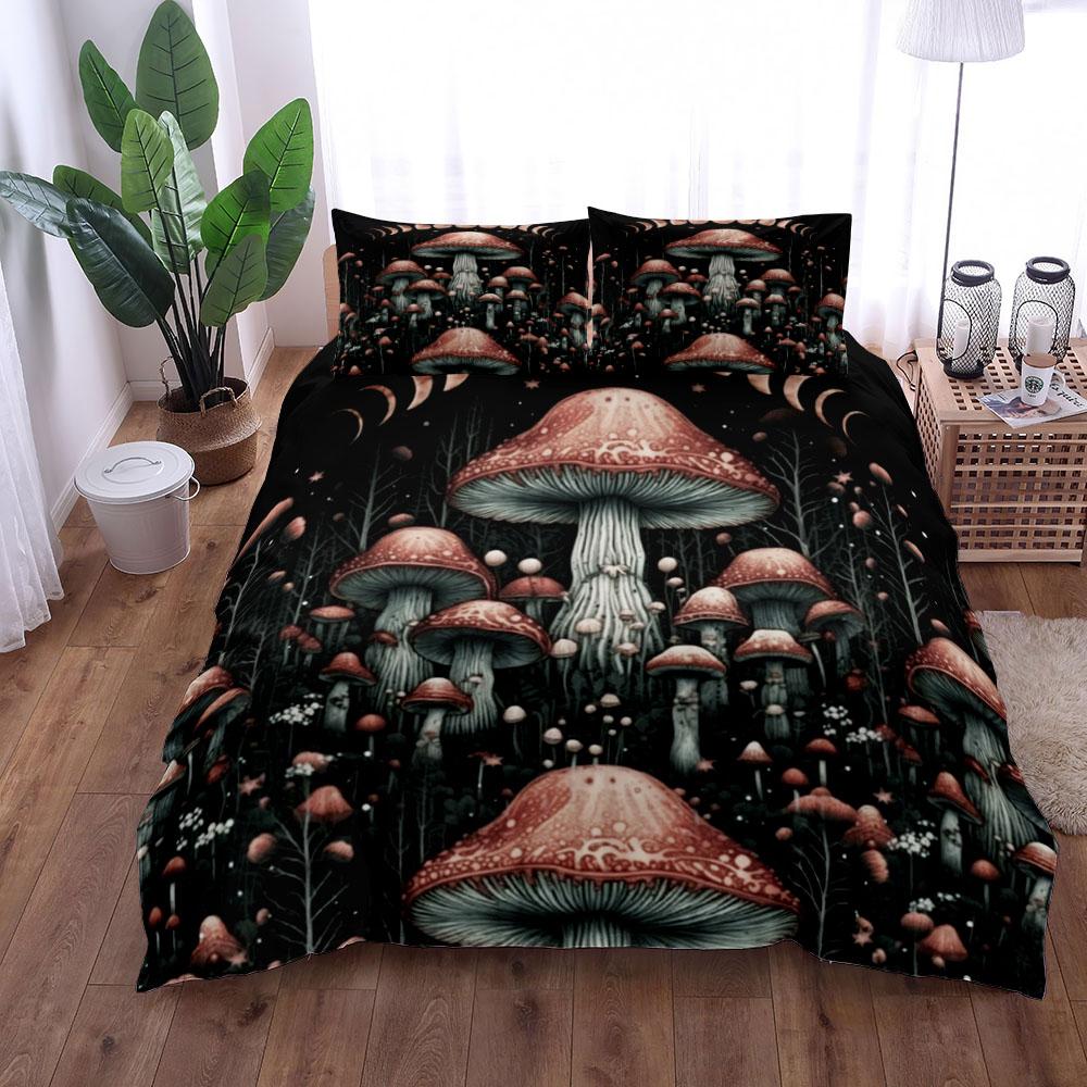 Celestial Mushroom Duvet Cover Set UK Single Double Queen US Twin Full King Size Pkm Bed Linen Set