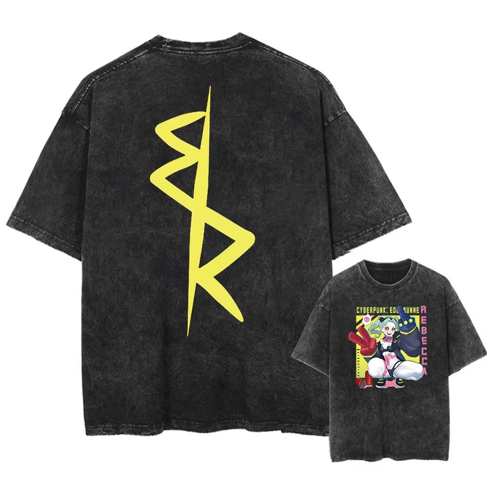 Аниме Киберпанк Кислотные Футболки Повседневная Винтажная Выстиранная Футболка Короткий Рукав Манга Готика Хлопок Уличная Одежда Топы Унисекс Лето