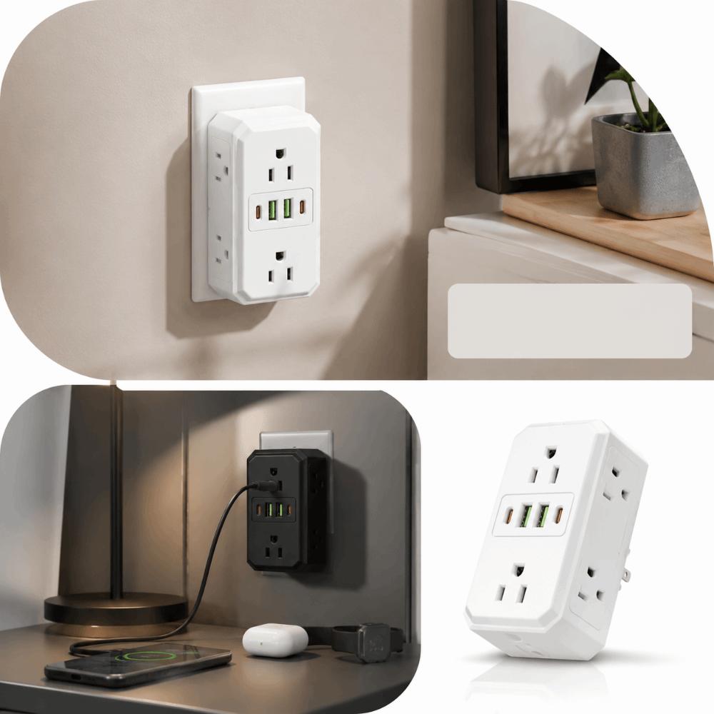 Multiple USB Ports Wall Mounted Power Socket US Plug Six Outlet Power Splitter for US Office Use
