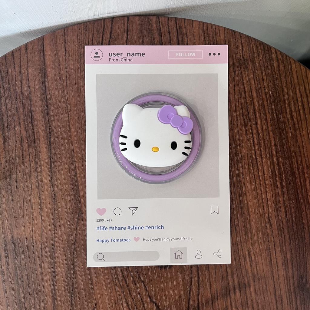 Cute 3D Hello Kitty For iPhone 18 17 16 Foldable Wireless Charging Case Holder For Magsafe Magnetic Phone Griptok Grip Tok Stand 5