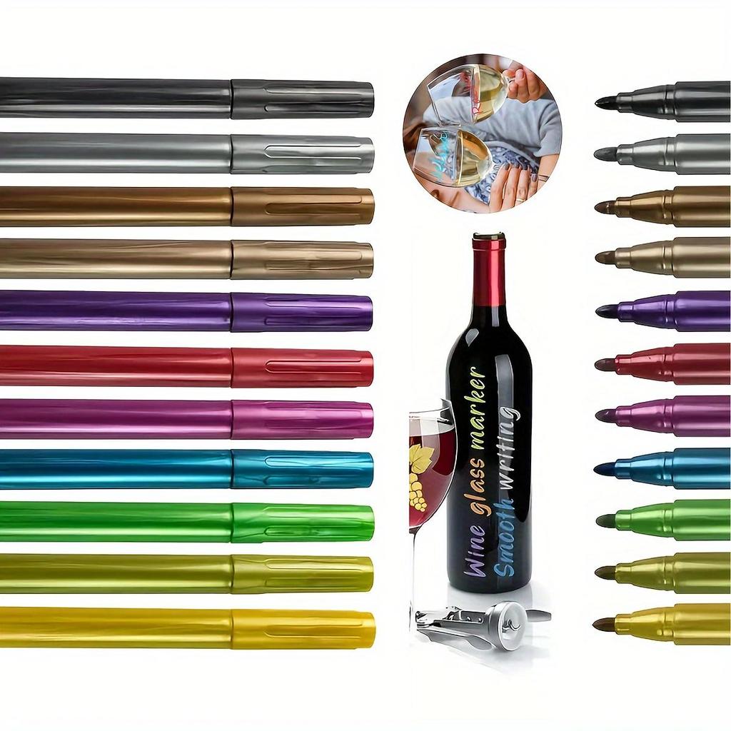 12 шт. маркеров для винных бокалов, стираемые маркеры с тонким наконечником для винных бутылок, керамики и бокалов.