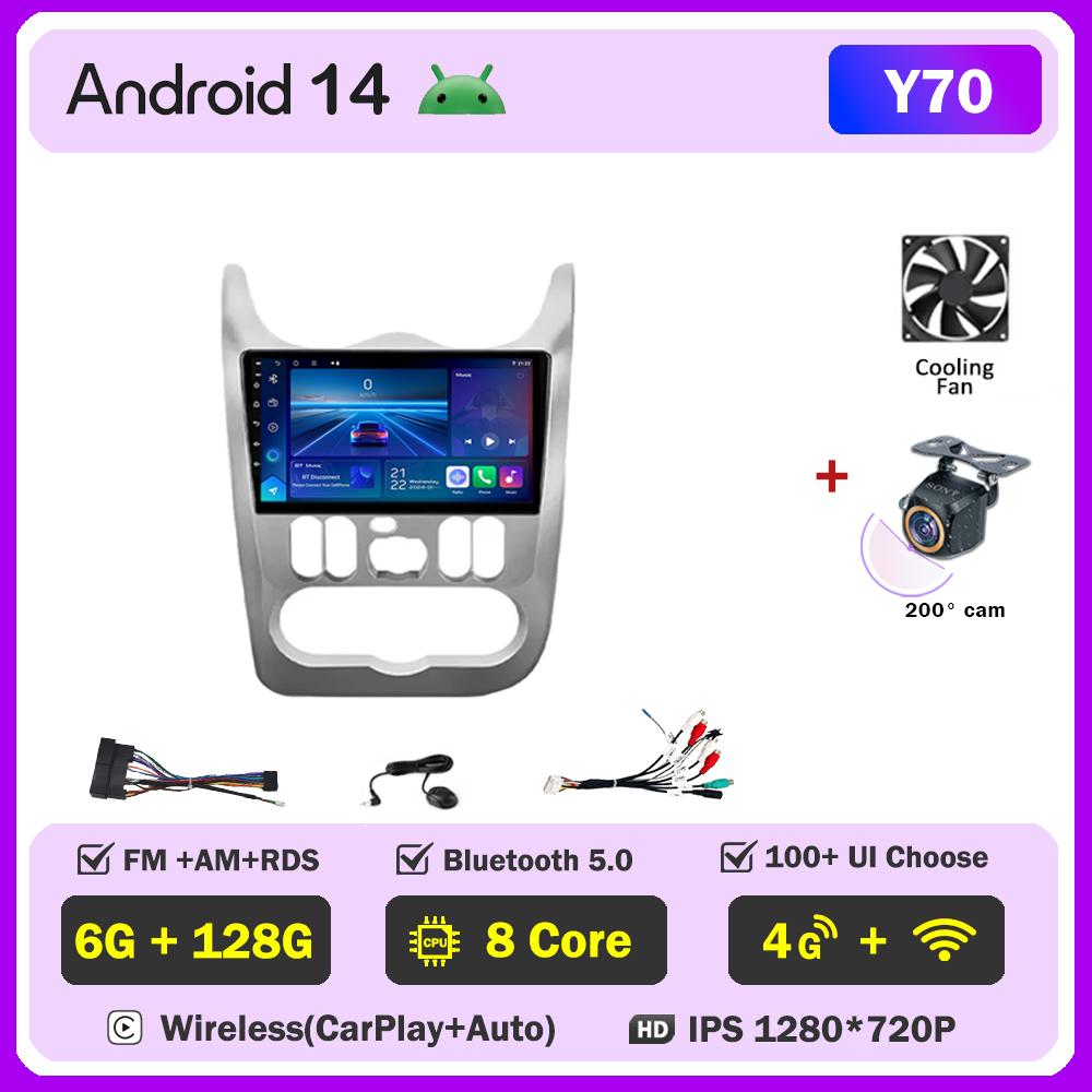 Для Renault Logan 1 Sandero 2009-2015 Largus Dacia Duster Автомобильный мультимедийный видеоплеер с сенсорным экраном Android 14 Авторадио 5G Wifi