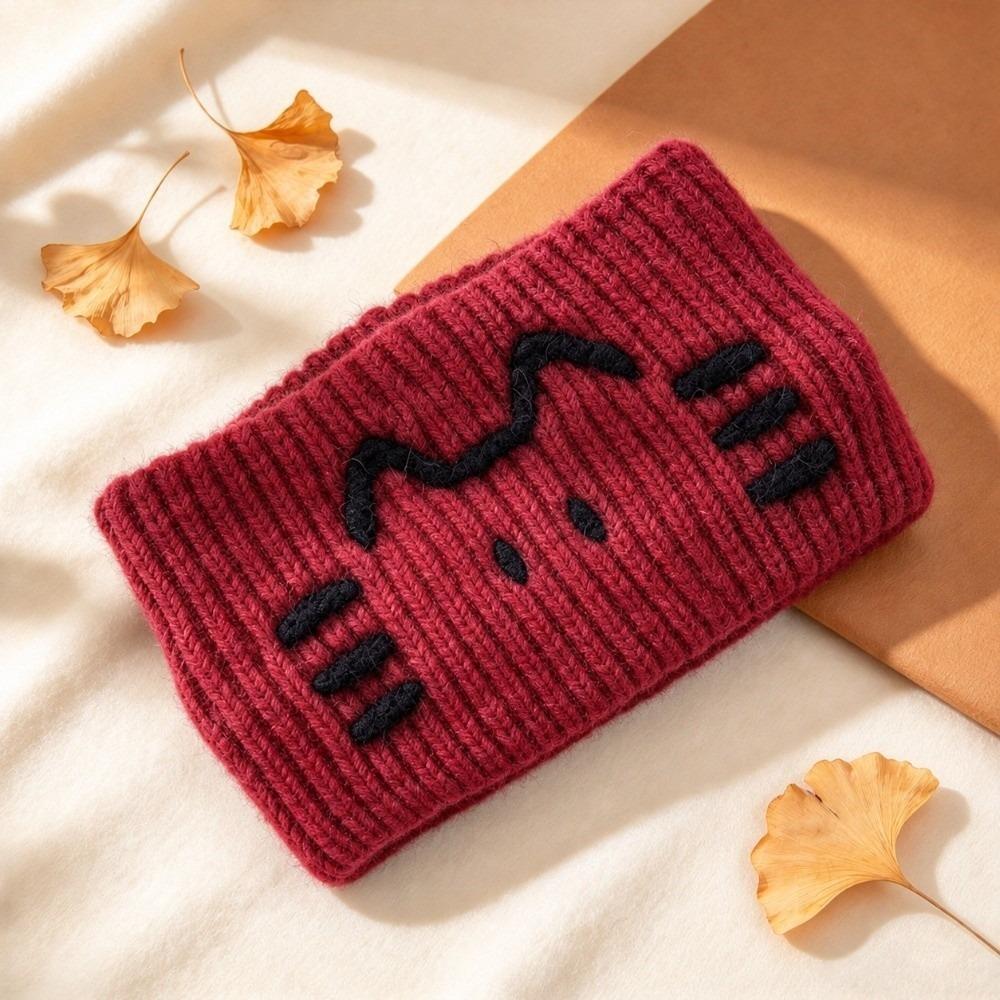Fabric Knitted Headband Cat Pattern Wide Hair Wrap Chic Elastic Hair Band Daily Wear