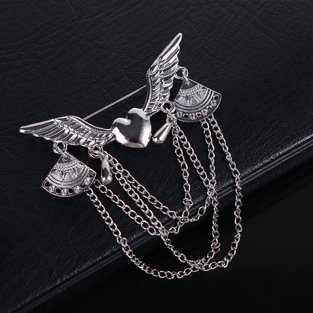 Suit Retro Chain Angle Wing Lapel Pin Heart-Shaped Jewelry Brooches Fashion Accessories Brooch Pins
