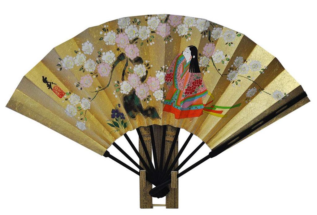 Decorative Folding with Fan Boxed <Kyoto Sensu> Double-sided Fan, Girl/autumn Leaves, Stand,
