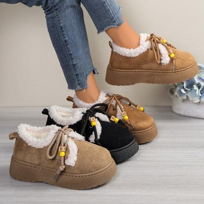 Женские зимние ботинки на шнуровке широкой полноты, богемные римские плюшевые ботильоны, зимние теплые ботинки для женщин