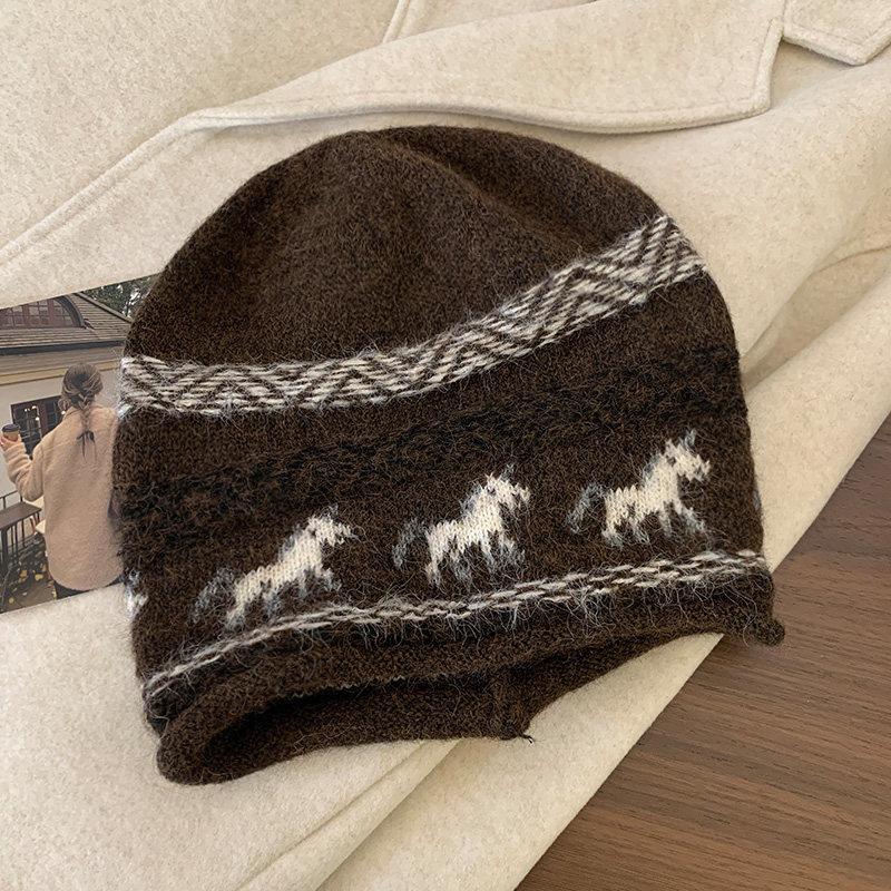 Fair Island retro Year of the Horse cold hat big head circumference women's wool hat warm curled heap hat autumn and winter hat