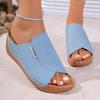 Fashion Comfortable Soft Sole Non Slip Mom's Shoes Casual Pu Slip On Sandals Round Toe Medium Wedge Heels Slides Women 2025 Summer