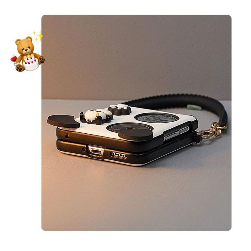 Милый чехол-книжка для Oppo Find N2 N3 Flip/Samsung Z Flip 5 4/Huawei /Vivo X Flip Кожаная обложка с мультяшными 3D ушками и когтями панды