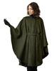 Japanese Style Wool Cape One Size Fits Moss Green [BEAUTELICATE] Coat, Women's Cape, Poncho, Blend, Outerwear, Coat, Belt, Sleeveless, Lined, Most,
