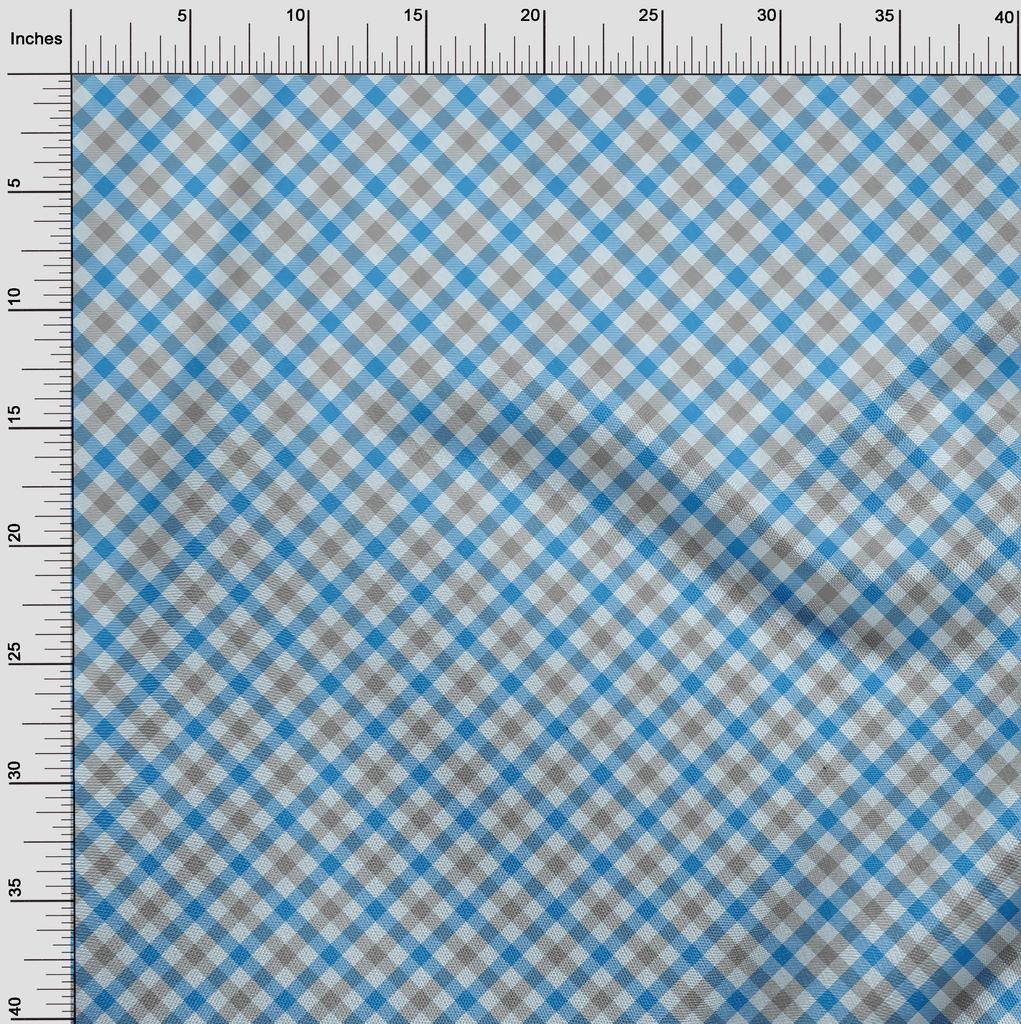 oneOone Cotton Flex Medium Blue Fabric Check Fabric For Sewing Printed Craft Fabric By The Yard 40 Inch