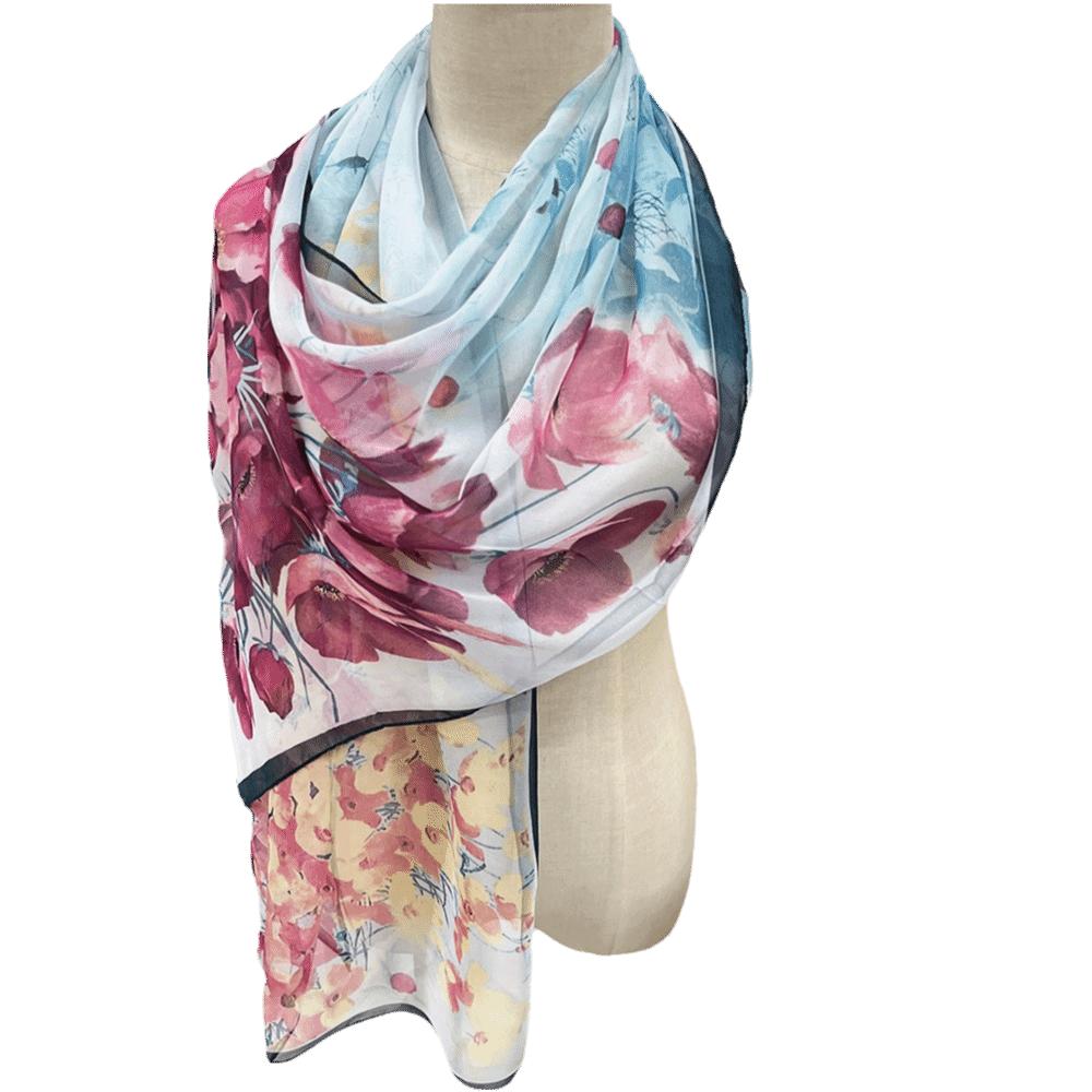 Embroidered Silk Scarf Breathable Long Wraps Summer Beach Shawl for Women