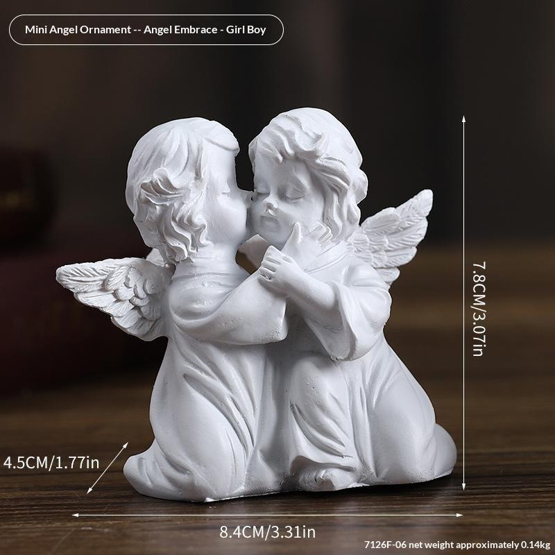 White Resin Praying Angel Figurine with Wings Floral Crown Elegant Desktop Shelf Ornament for Home Living Room Decor