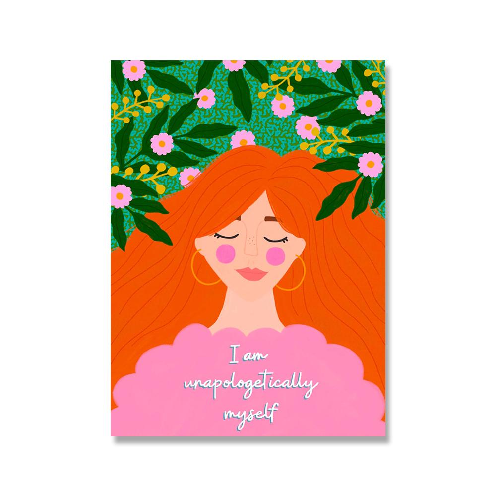 Позитивная добрая девушка Цитата Плакат Настенная печать Абстрактная картина на холсте с розовым цветком Красочные бохо гостиная домашний декор Картина