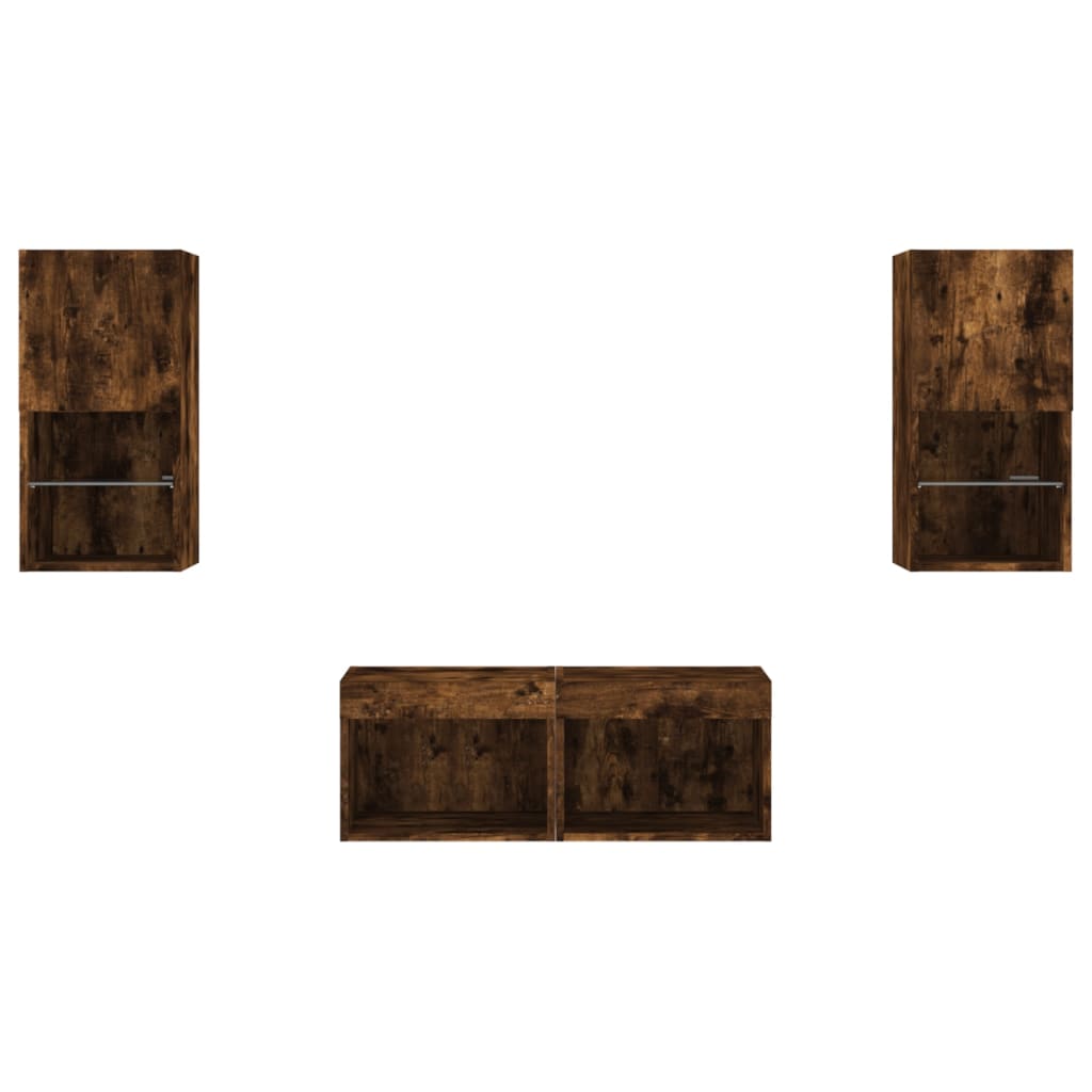 4 piece TV wall unit with LED lights smoked oak