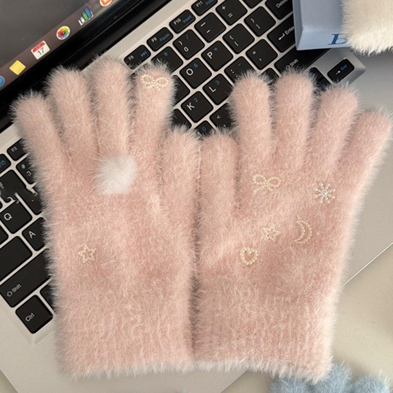 Перчатки Искусственный мех норки Мех кролика Вязаные повседневные перчатки Пряжа