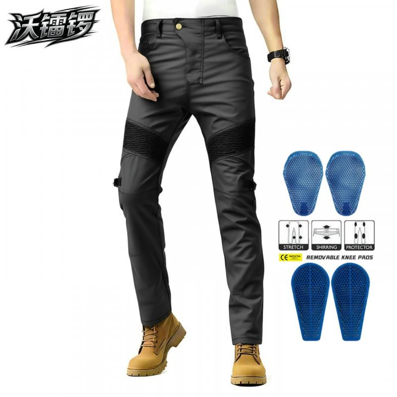 Mens Motorcycle Riding Pants Straight Cut Waterproof Retro Casual Biker Jeans With Extended Silicone Grip