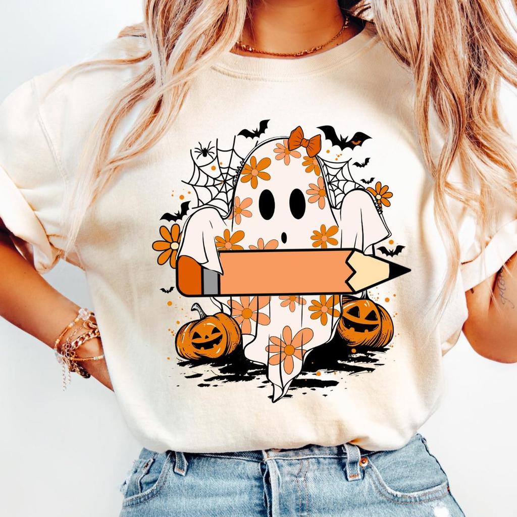 Custom Halloween Teacher Name T-Shirt, Custom Halloween Tee, Custom Ghost Shirt, Spooky Teacher Tee, Halloween Custom Teacher Gift Shirt