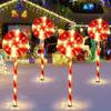 Candy Cane Solar Stake Lights, Plastic, Outdoor Garden Decor, Festive Lawn Lights, Waterproof IPX4, Solar Powered, No Remote, 300mAh Battery Capacity