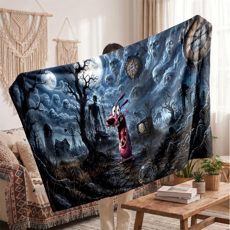 Warm Flannel BlanketCourage the Cowardly Dog Soft Cozy Throw Blanket for Bedroom Couch