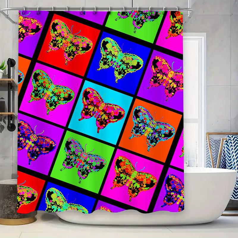 Colorful Butterfly Shower Curtain Bathroom Decor Set Pink Green Blue Red Purple Orange Yellow Black White