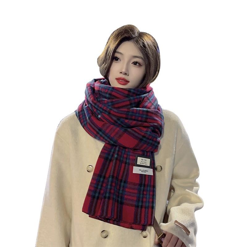 Soft Faux Cashmere Plaid Scarf Women Winter Warm Neck Wrap Student Friendly Chic Accessory