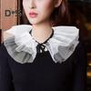 Women Ruffle Mesh Fake Collar Vintage Renaissance Black White Tulle Clown Cosplay Neck Ruff Choker Shawl Party Accessory