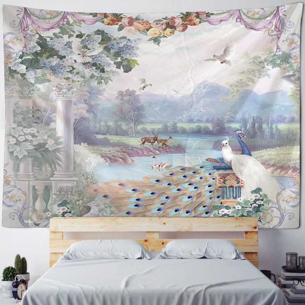 Ретро Пейзаж Картина Маслом Гобелен Настенный Фэнтези Домашнее Художественное Украшение Фэнтези Kawaii Фон Для Комнаты Тканевое Одеяло