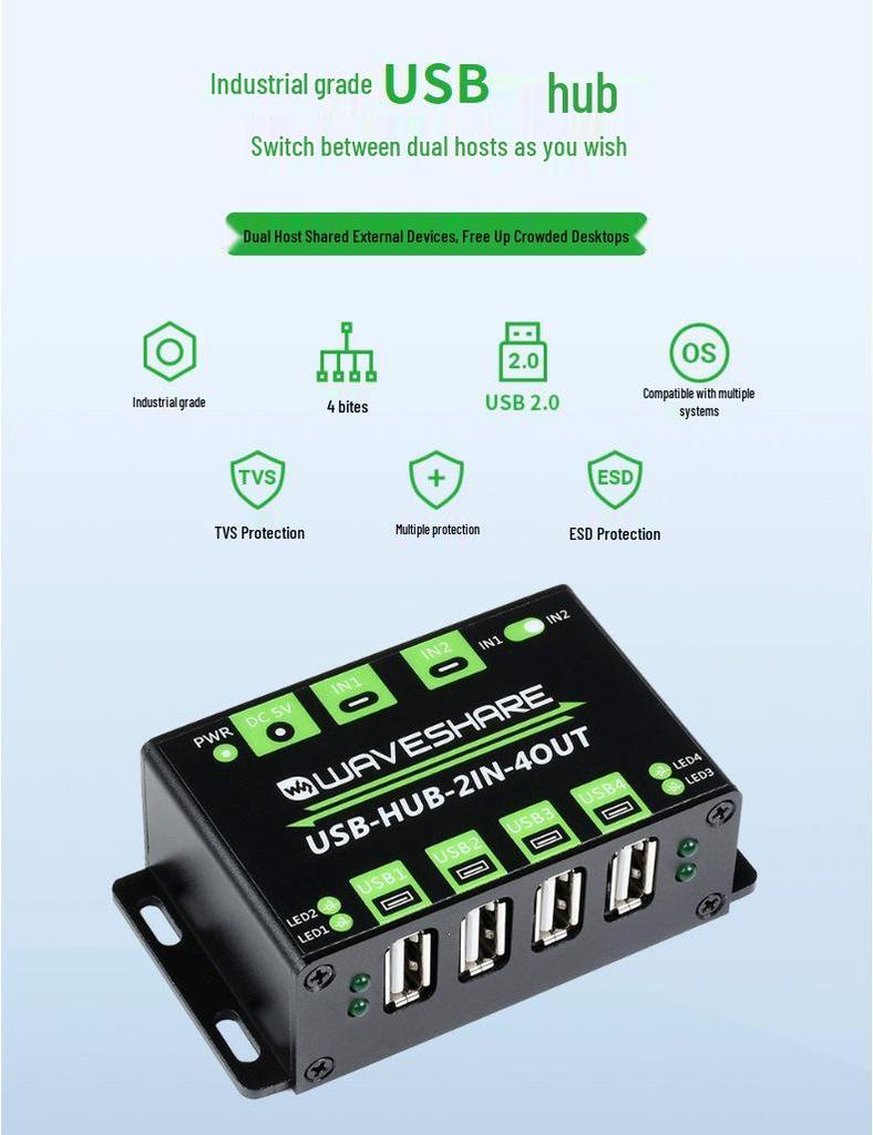 USB-концентратор MicroSnow на 4 порта USB 2.0, двойной хост, свободное переключение, схемы множественной защиты