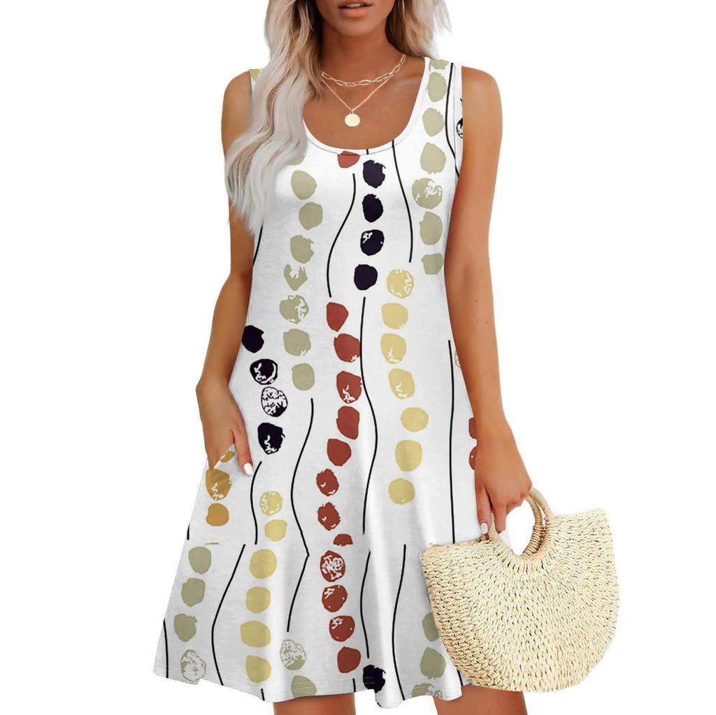 Женское летнее повседневное платье с квадратным вырезом и принтом в стиле пэчворк, платье без рукавов с карманами