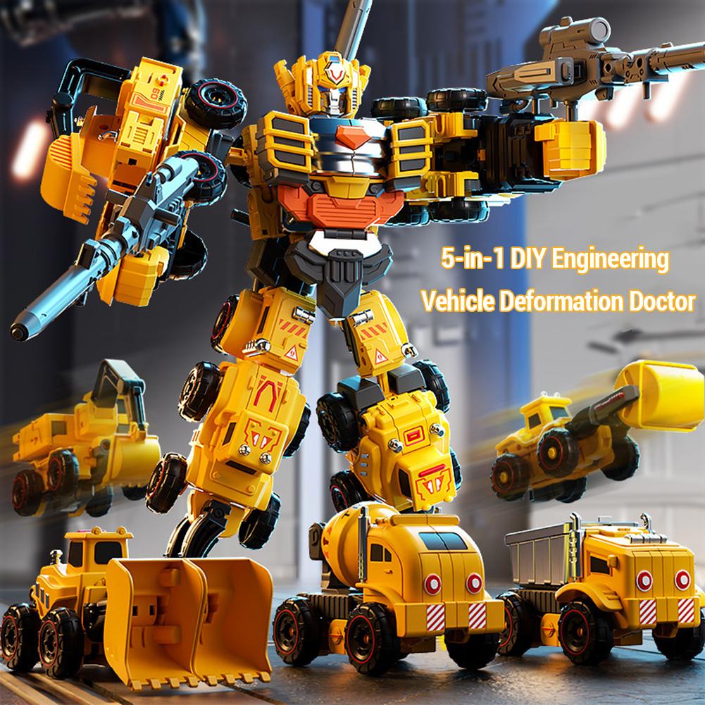 5-in-1 Engineering Vehicle Transforming Robot Toy DIY Deformable Engineering Vehicle Inertia Cars Toy Gifts For Kids