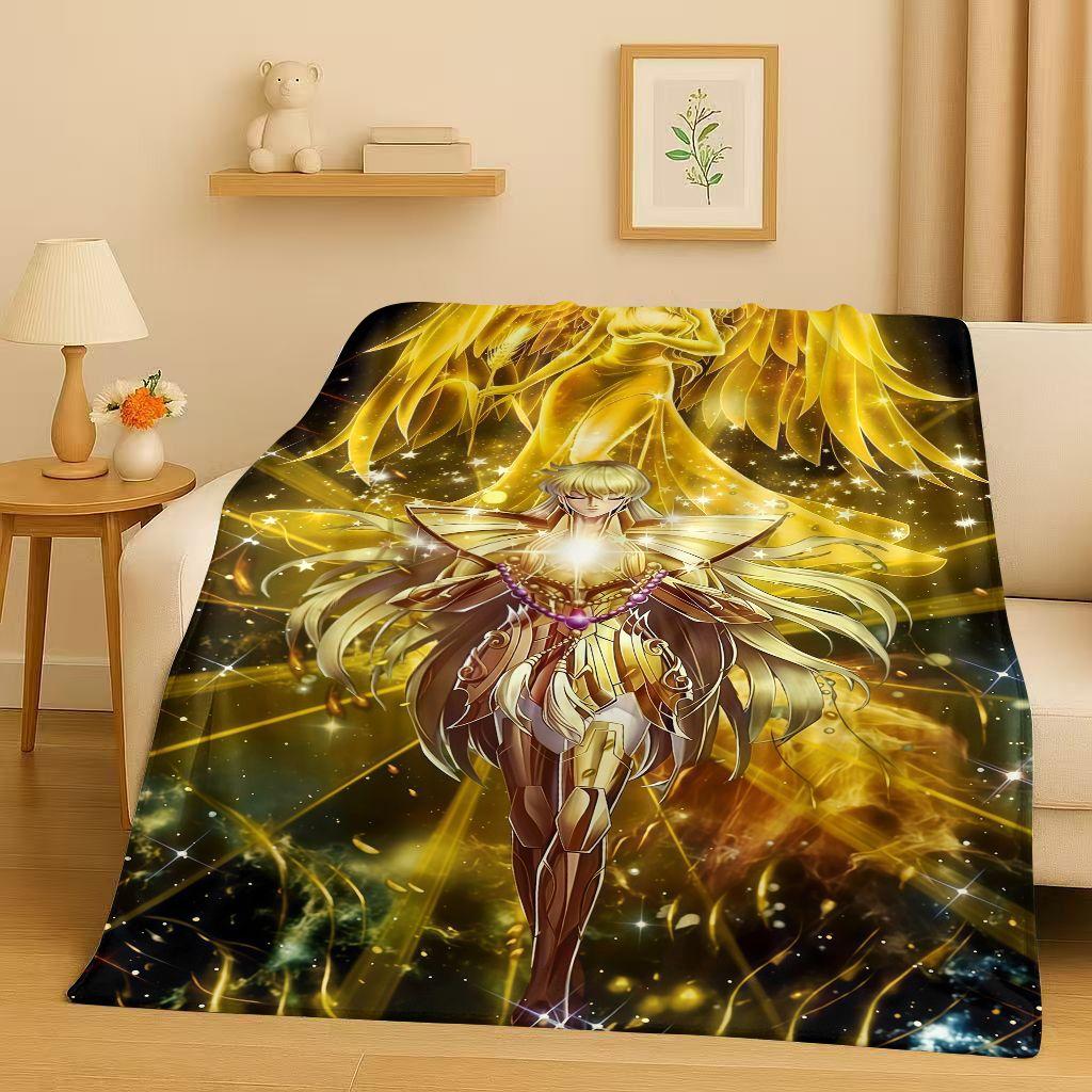 Classic Saint Seiya Shiryu Athena Cartoon Flannel Blanket,Ultra Soft Warm Plush Throw for Home Bedroom Bed Sofa Cover Travel Kid