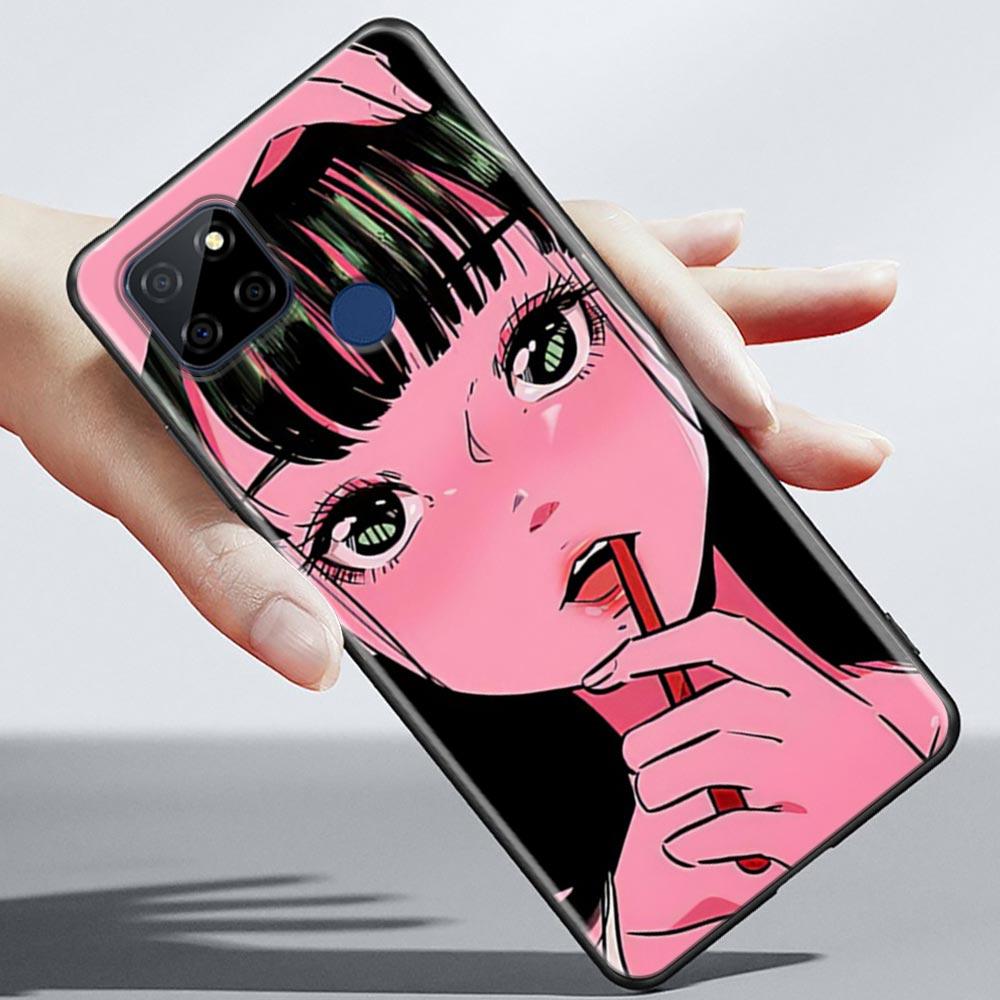 Супер милый чехол для телефона с аниме для девочек для OPPO Realme 5 6 7 7i 8 8i 9 9i V25 F9 F17 F19 5G 4G Pro Narzo Speed, черный мягкий чехол, Чехлы