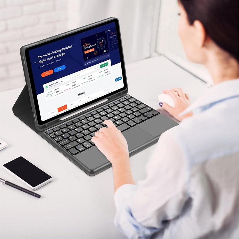 Совместимый чехол-клавиатура Bluetooth для планшета Samsung A11+ с тачпадом, слотом для стилуса и съемной кожаной крышкой для A9plus X210.