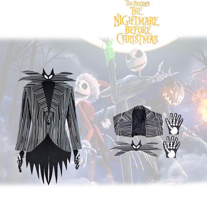 Перед кошмаром Рождества Костюм для косплея Джека Скеллингтона Набор на Хэллоуин