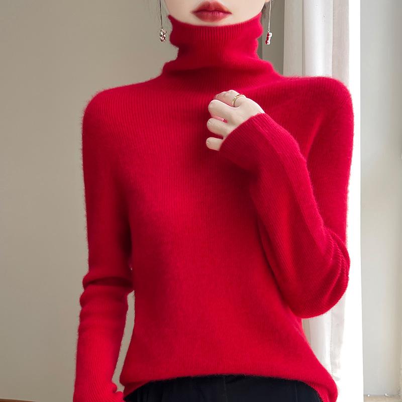 INDFS Women's Fashion Casual Fall Winter Solid Color Print Long Sleeve High Neck Sweaters