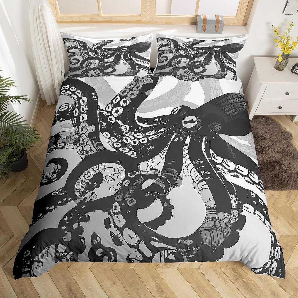 Octopus Duvet Cover Set Blue Octopus Undersea Animals Comforter Cover Kids Teens Boys Room Decor Polyester Bedding Duvet Covers