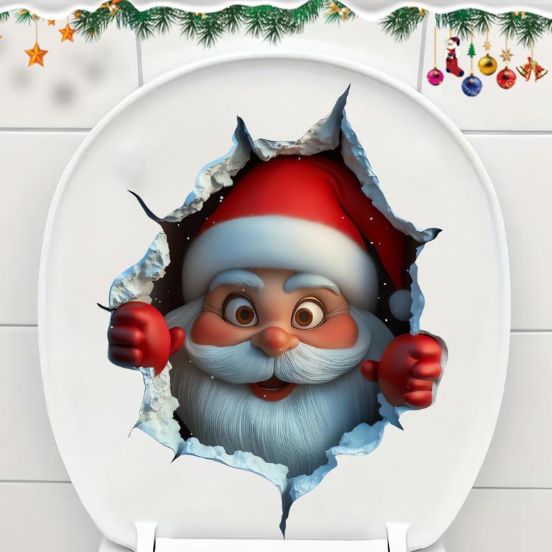 3D Стерео Наклейка на стену с Санта-Клаусом, прорывающим стену, Виниловые Рождественские наклейки на стену, Съемный праздничный декор для дома и жилых помещений