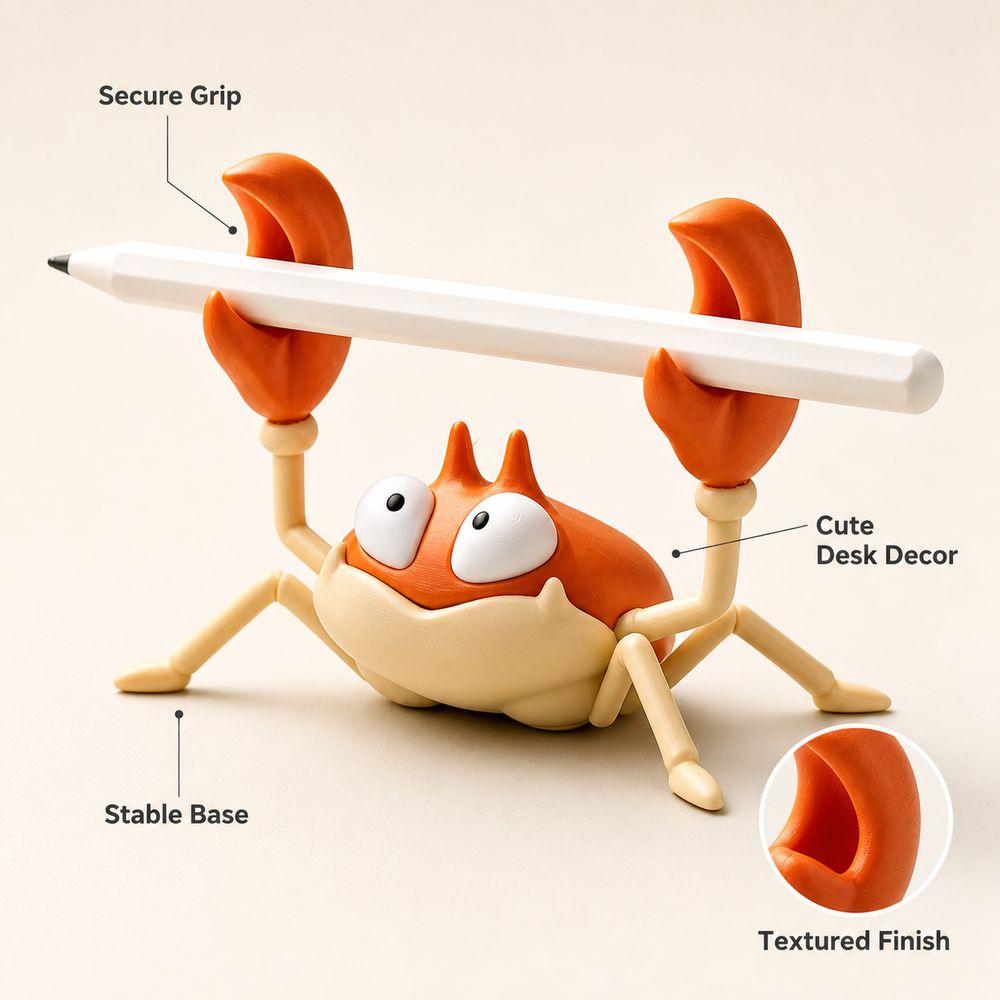 Crab Shape Crab Pencil Holder Weightlifting Crab Pen Stand Novelty Desk Organizer Home Display