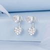 New White Zircon Heart Earrings S925 Sterling Silver Double Heart Princess Female Earrings