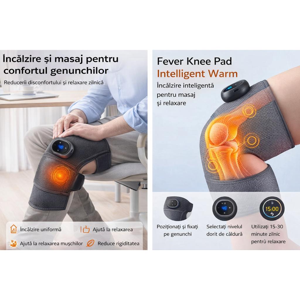 Knee & Shoulder Massage Wrap, Greenovive, Gray, Adjustable Heat Therapy, 3-Level Vibration Massage, One Size