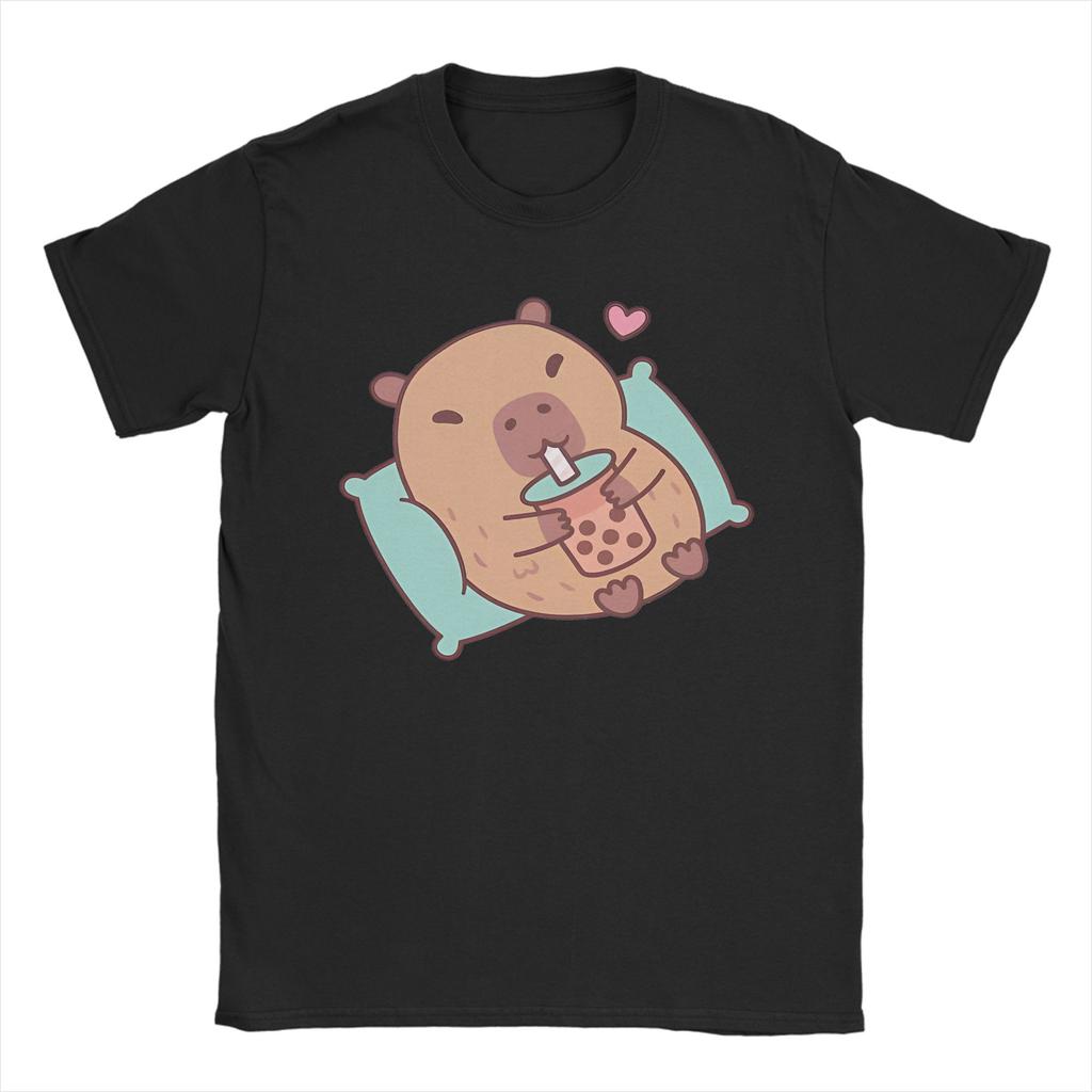 Funny Capybara With Ufos Tshirts Unisex Unisex Unique Cotton Tee Shirt Round Collar Short Sleeve T Shirt Gift Tops