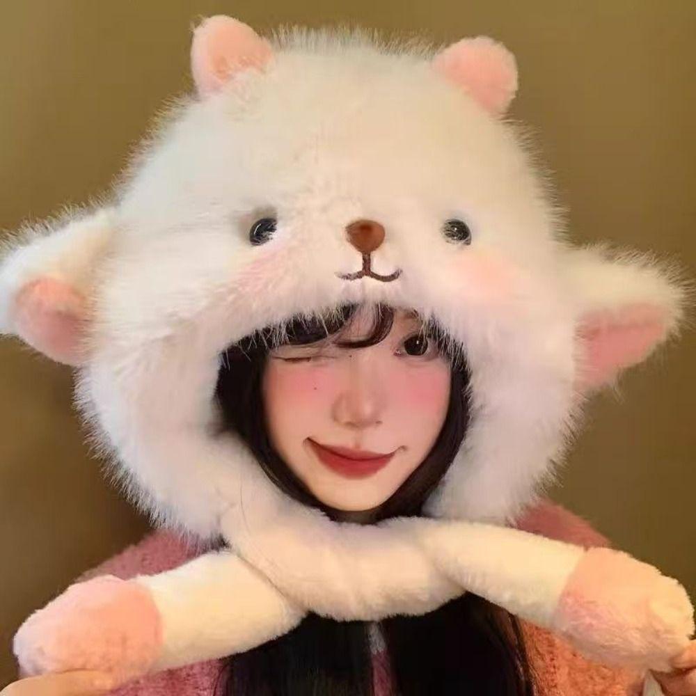 Sheep Lamb Ears Warmer Hat Windproof Fluffy Ear Protection Cap Cute Winter Plush Hat Outdoor