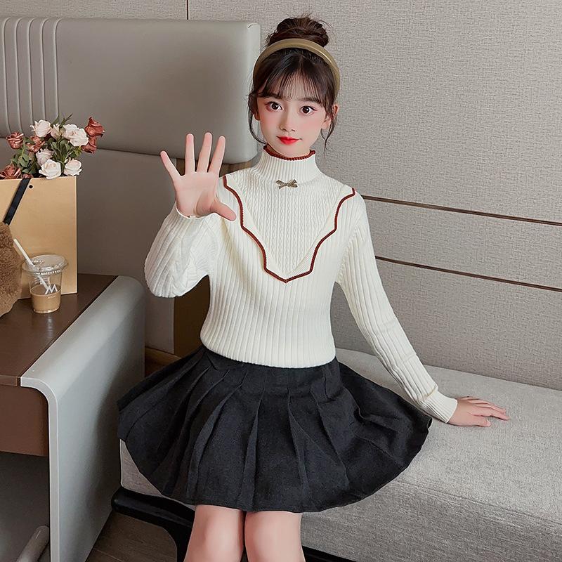 Girls' Knitted Base Sweater Winter Top Sweater Warm Children's Winter Clothes