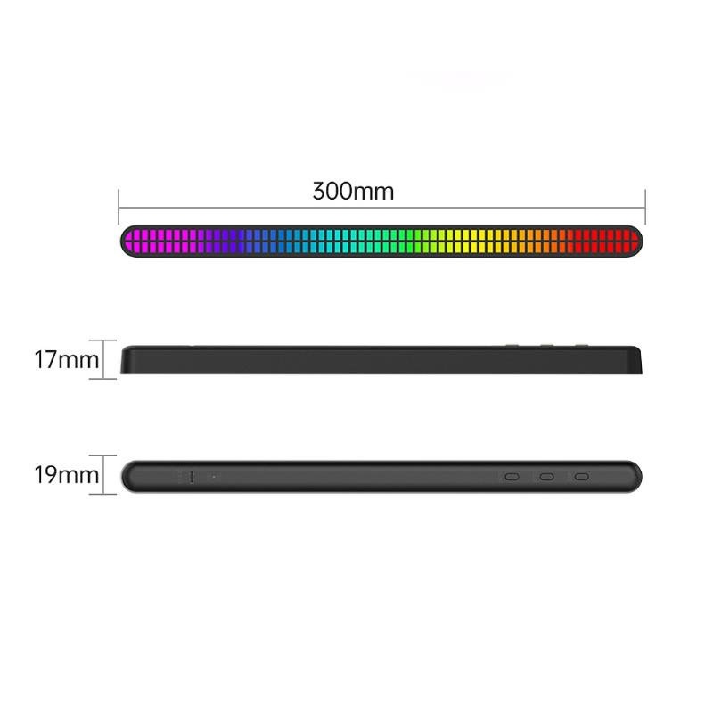 30Cm Double-Row 64Bit Rgb Pickup Led Bar Rechargeable Magnetic Install Music Rhythm Light Car Atmosphere Lighting Desktop Light