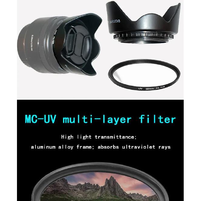 MYOBO Camera HD UV Filter + Len Hood + Lens Cap - 49 52 58 55 62 67 72 77 82 mm for DSLR SLR Camera Universal Lente Protector Ki