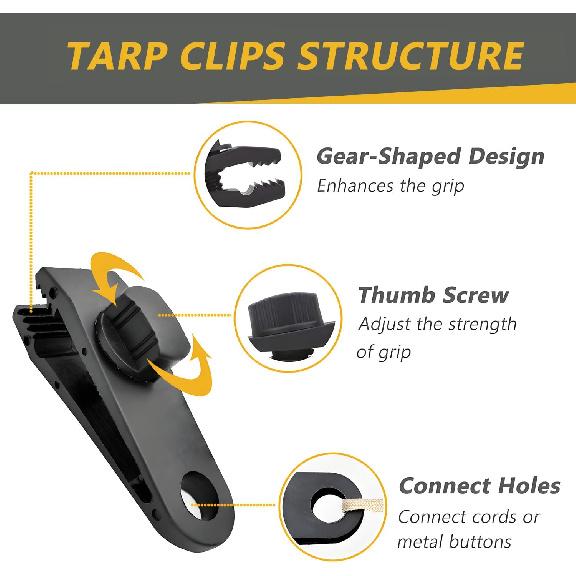 Tarp Clips Heavy Duty Lock Grip, 20 Pack Tarp Clamps Bungee Cord Clip, Fit For Tent Awnings Caravan Canopies Car Cover Swimming Pool Cover Fasteners