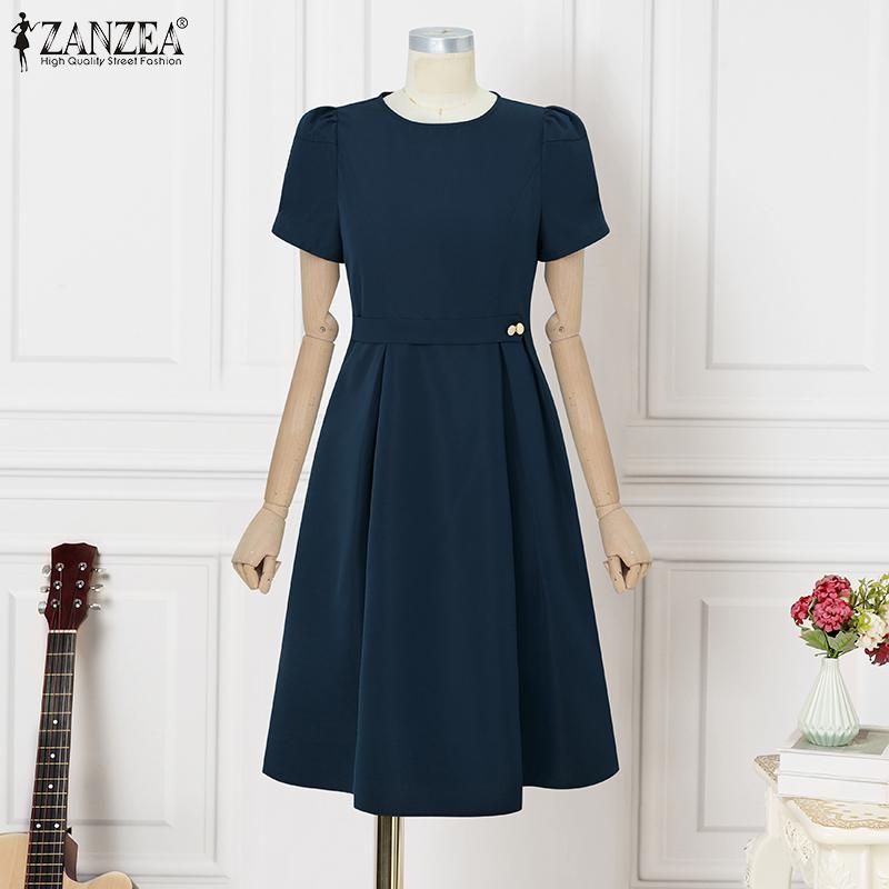 ZANZEA Женское повседневное летнее платье с круглым вырезом и коротким рукавом