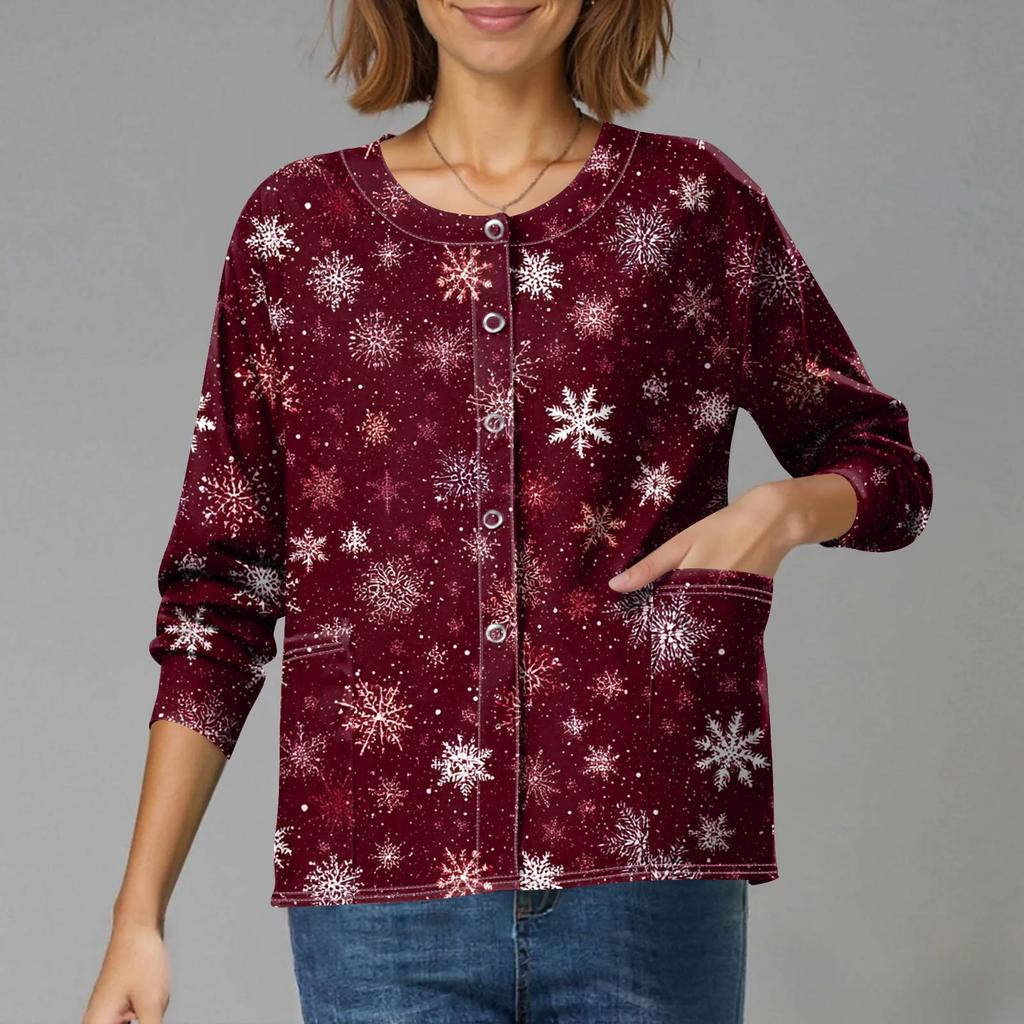 Женский повседневный кардиган на одной пуговице с длинным рукавом и принтом на рождественскую тематику